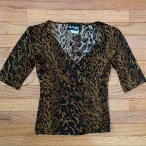 90’s Y2K By Choice California Cheetah 3/4 Sleeve Gold Top